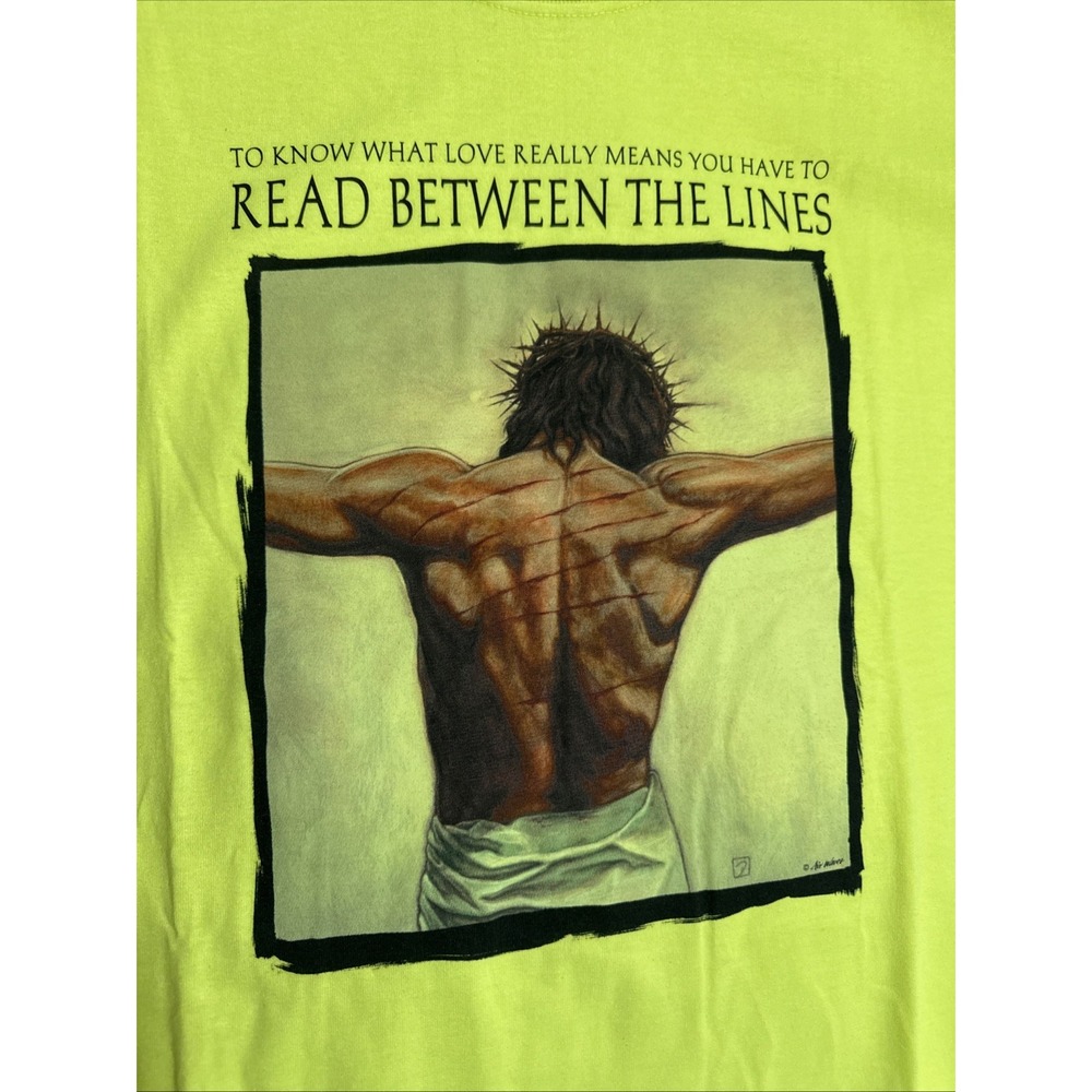 NWOT Jerzees Neon Yellow Air Waves Living Epistles Jesus Graphic Tee Shirt 2XL